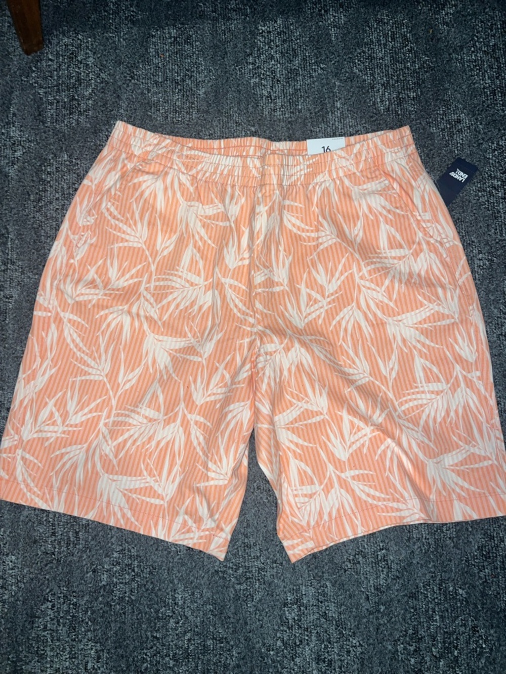 Lands' End Coral and White Leaf-Print Women's Bermuda Shorts